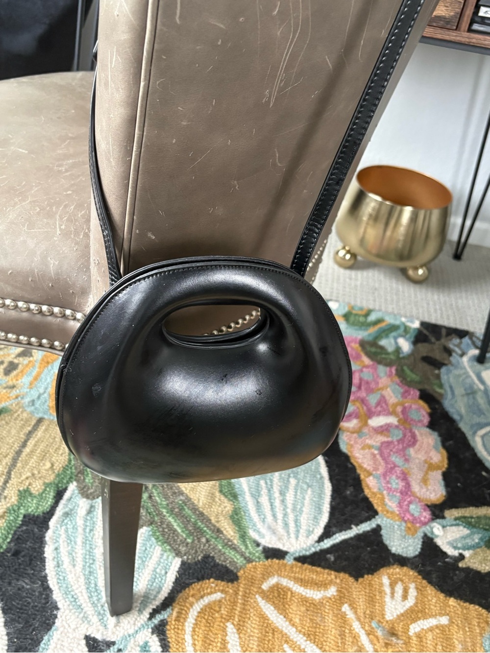 Minimal Black Sculpted Mini Bag with Top Handle